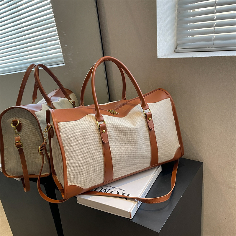 Fashion large-capacity bag women 2023 summer new canvas texture Messenger bag handbag foreign style travel bag - Image 6