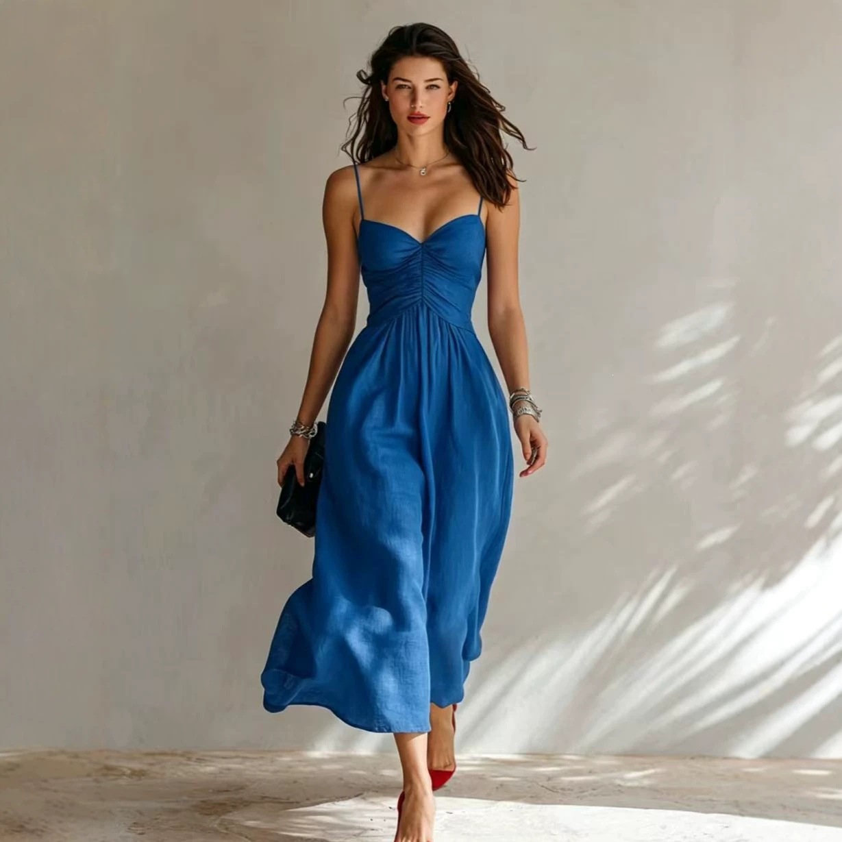 2026 European and American TK Independent Website Cross-border Spring/Summer New Pleated Sexy Suspender Dress - Image 4