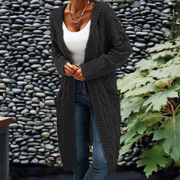 New cross-border e-commerce product, European and American foreign trade, Amazon, solid color loose knitted cardigan, chunky cable knit mid-length sweater coat for women. - Image 23