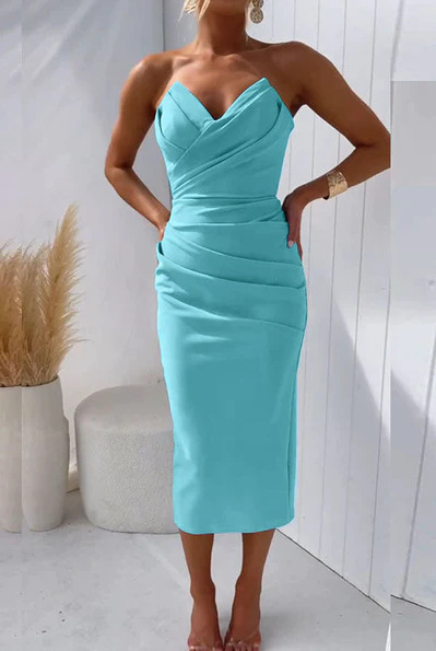 2024 Cross-Border Hot Selling Independent Website Fashionable European and American Sexy Elegant Strapless Slit Solid Color Dress - Versatile - Image 7