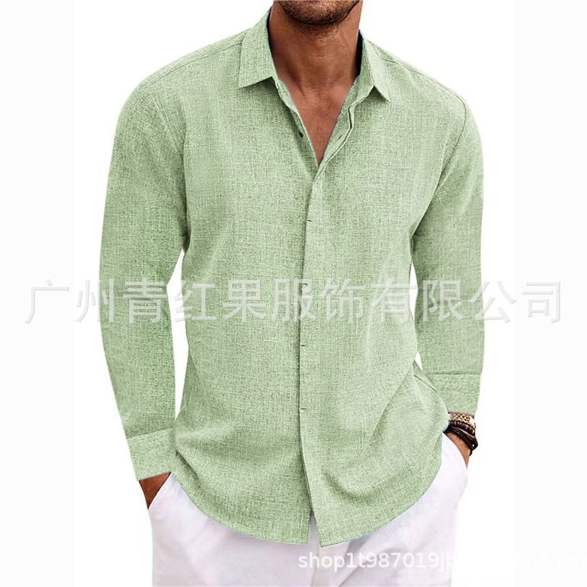 Men's linen long-sleeved T-shirt loose sweatshirt solid color long-sleeved cotton and linen shirt men's large size men's shirt - Image 5