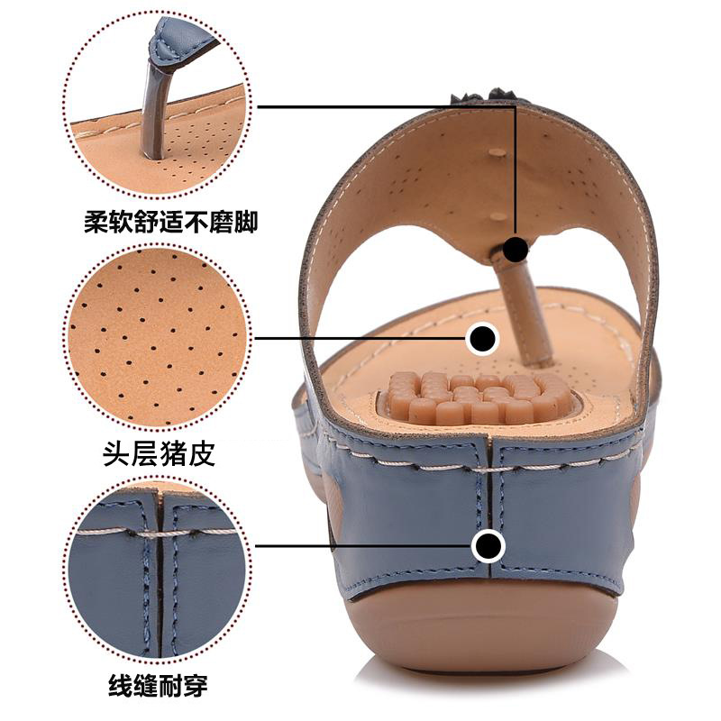 European and American flip-flops women's non-slip outerwear new summer fashion casual wedge heel thick-soled beach sandals - Image 3