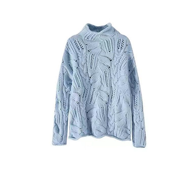 Spot Zhao Jinmai same style foreign trade cross-border half-high collar hollow knit sweater women's autumn and winter gentle style sweater top - Image 5