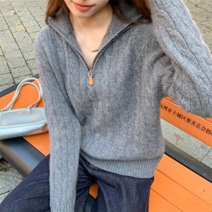 Cross-border half-zip cable knit sweater, autumn and winter stand collar long sleeves, cozy inner layer, soft and skin-friendly thick knitwear
