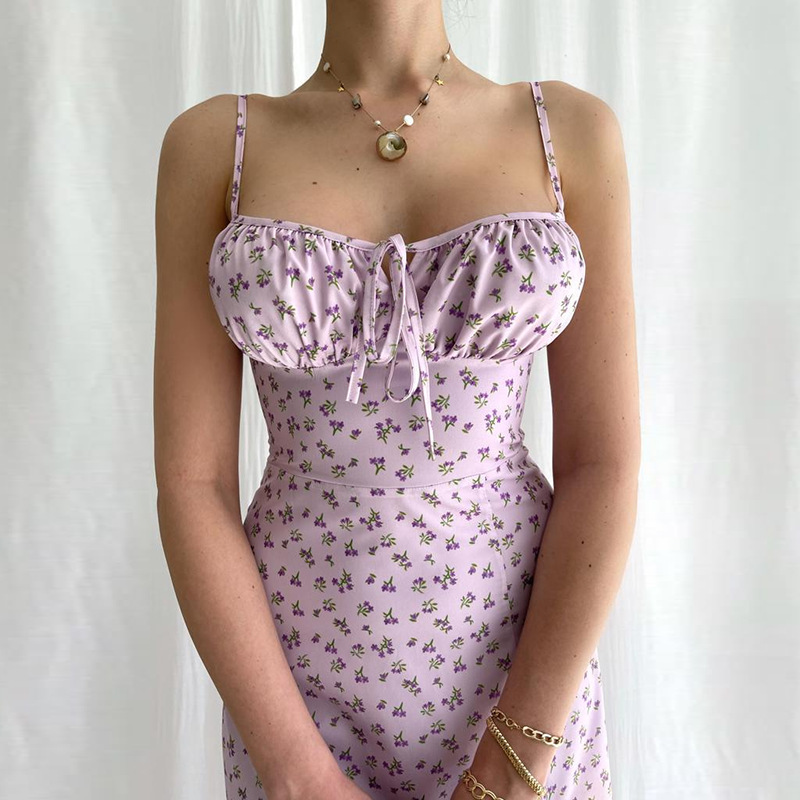 European and American 2024 autumn hot products new women's suspender floral slit dress Amazon foreign trade wholesale - Image 4