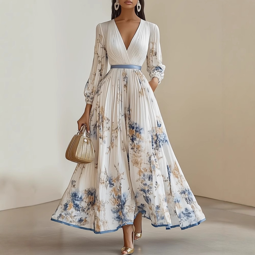 2025shein temu Cross-border Amazon Independent Station European and American Foreign Trade Bestselling Printed Vacation Dress