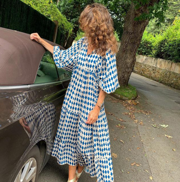 2023 Autumn New Arrival - Hot Selling Geometric Print Puff Sleeve Dress - Street Style Must-Have Plus Size Women's Clothing - Image 15