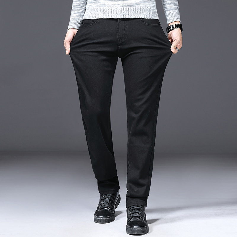 wthinlee spring and autumn large size black jeans men's straight slim fit business casual Korean style trendy long pants - Image 3