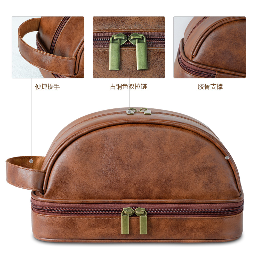 Retro new cosmetic bag portable toiletry bag men's high-end large-capacity storage bag travel toiletry bag waterproof - Image 2