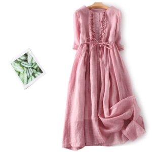 Double-Layer Tie-Waist Mid-Length Dress