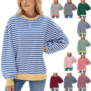 Women's Striped Color-Block Crew-Neck Sweatshirt