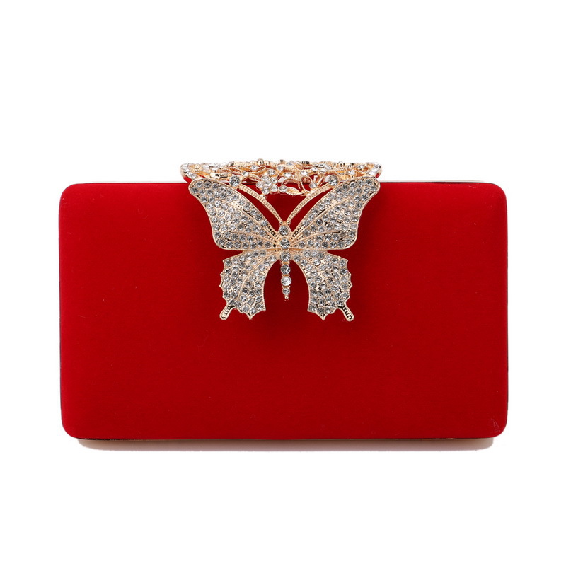 Cross-border hot-selling diamond-studded evening bag bow high-end ladies velvet banquet bag evening dress clutch bag - Image 9