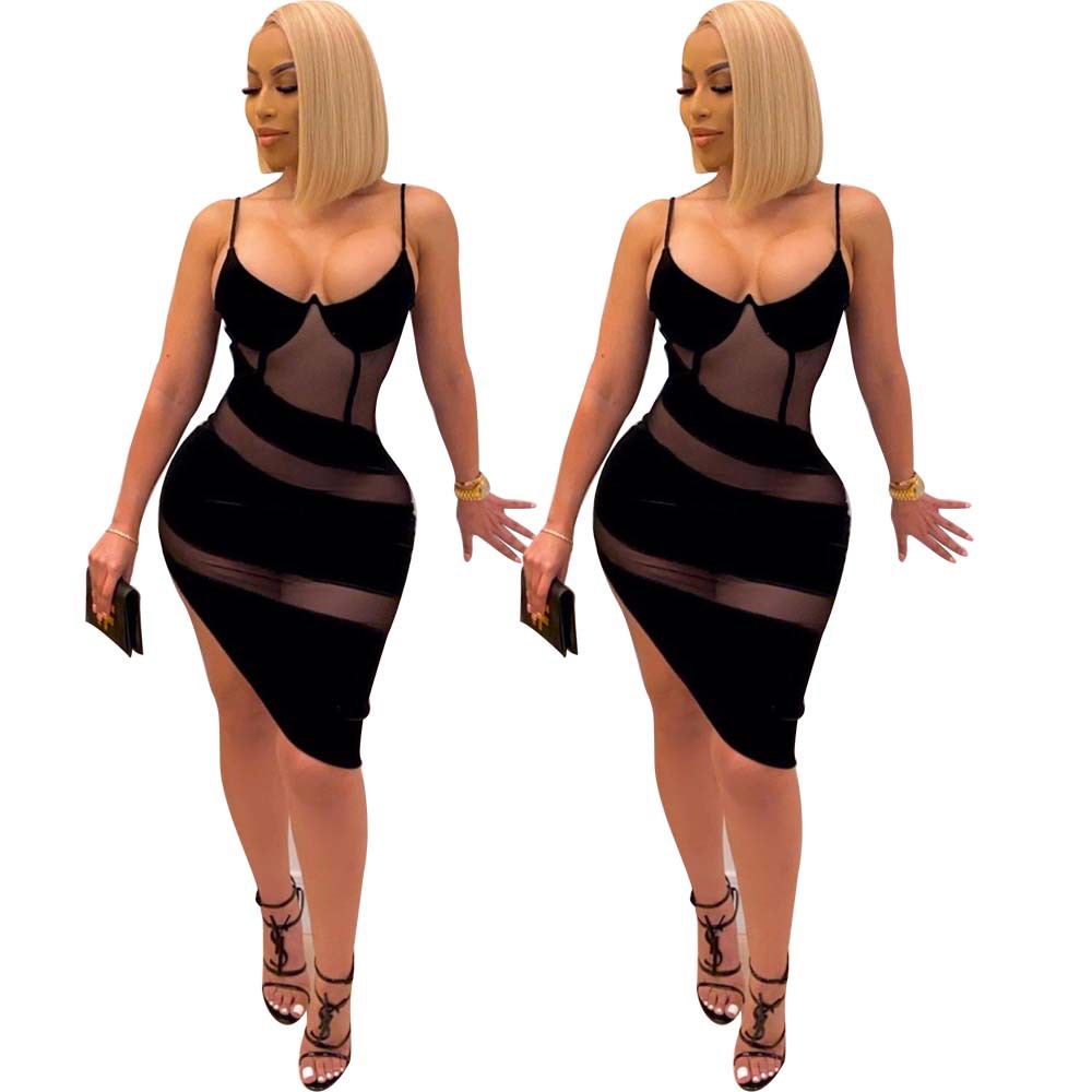 VK2087 AliExpress sexy European and American V-neck straps mesh perspective wrapped chest bag hip skirt nightclub skirt - Image 4