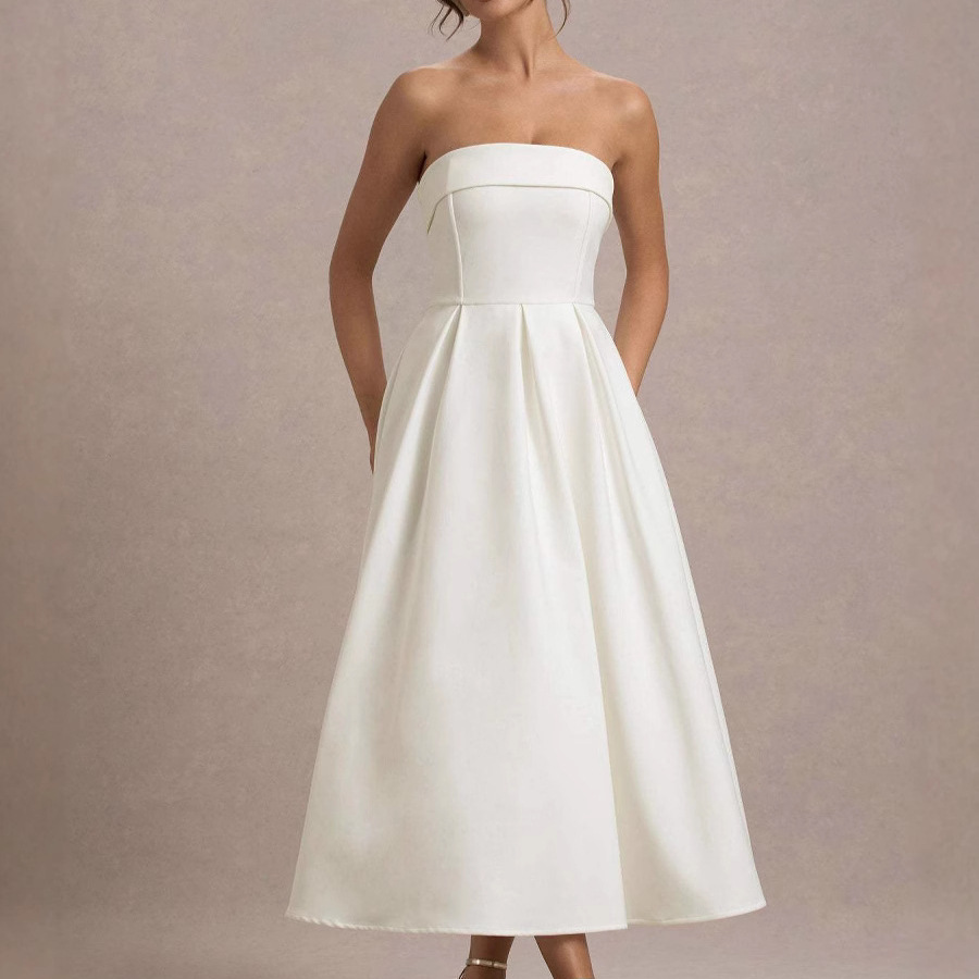 2025 European and American style elegant strapless dress, slim fit, foreign trade bandage-style cross-border high-end solid color long dress
