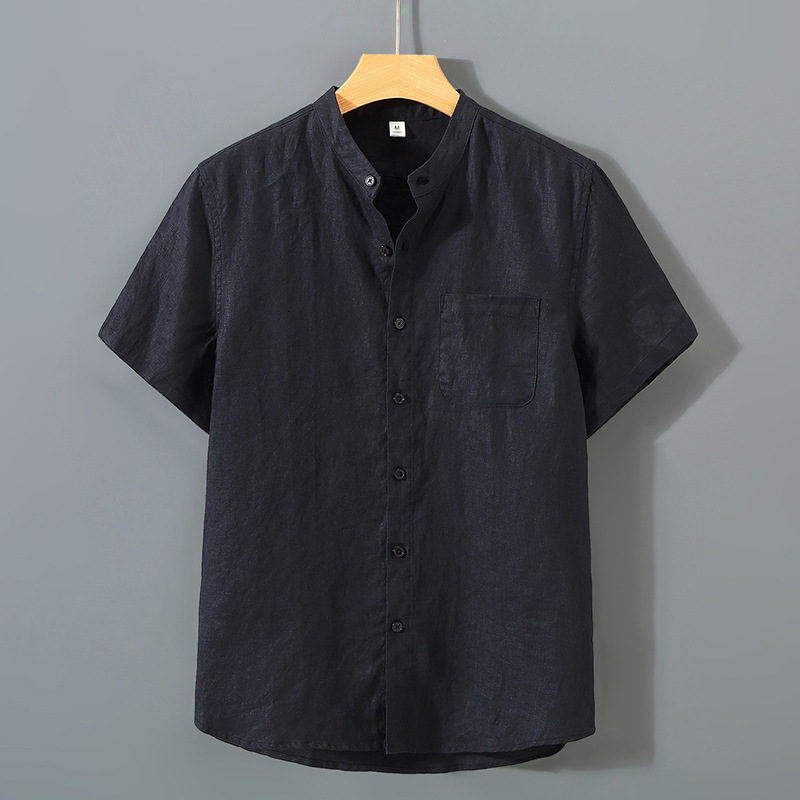 Summer linen short-sleeved shirt for middle-aged men's business casual pure linen pocket shirt loose cardigan half-sleeved linen clothing - Image 9