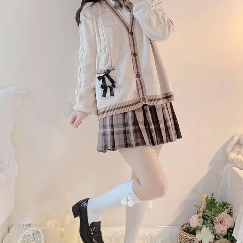 Bowknot sweater jacket for women autumn and winter loose 2024 new lazy style design age-reducing Japanese knitted cardigan - Image 4