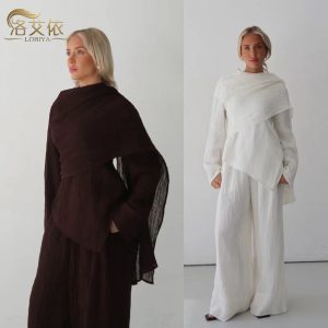 2025Loriya AliExpress Amazon Dubai Türkiye solid color buttoned cardigan pants two-piece set LR1034