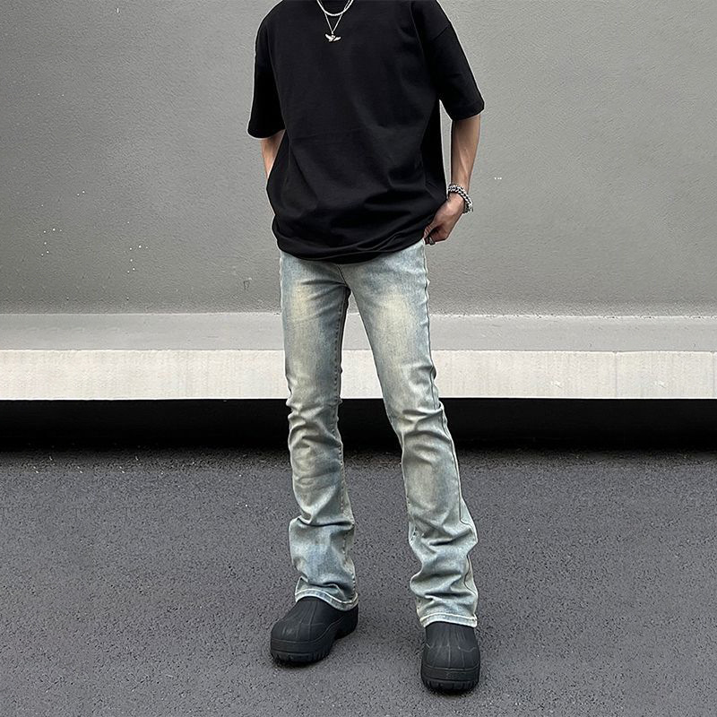 European and American street flared jeans for men, old American retro high street style, slim fit, niche design, straight pants - Image 4