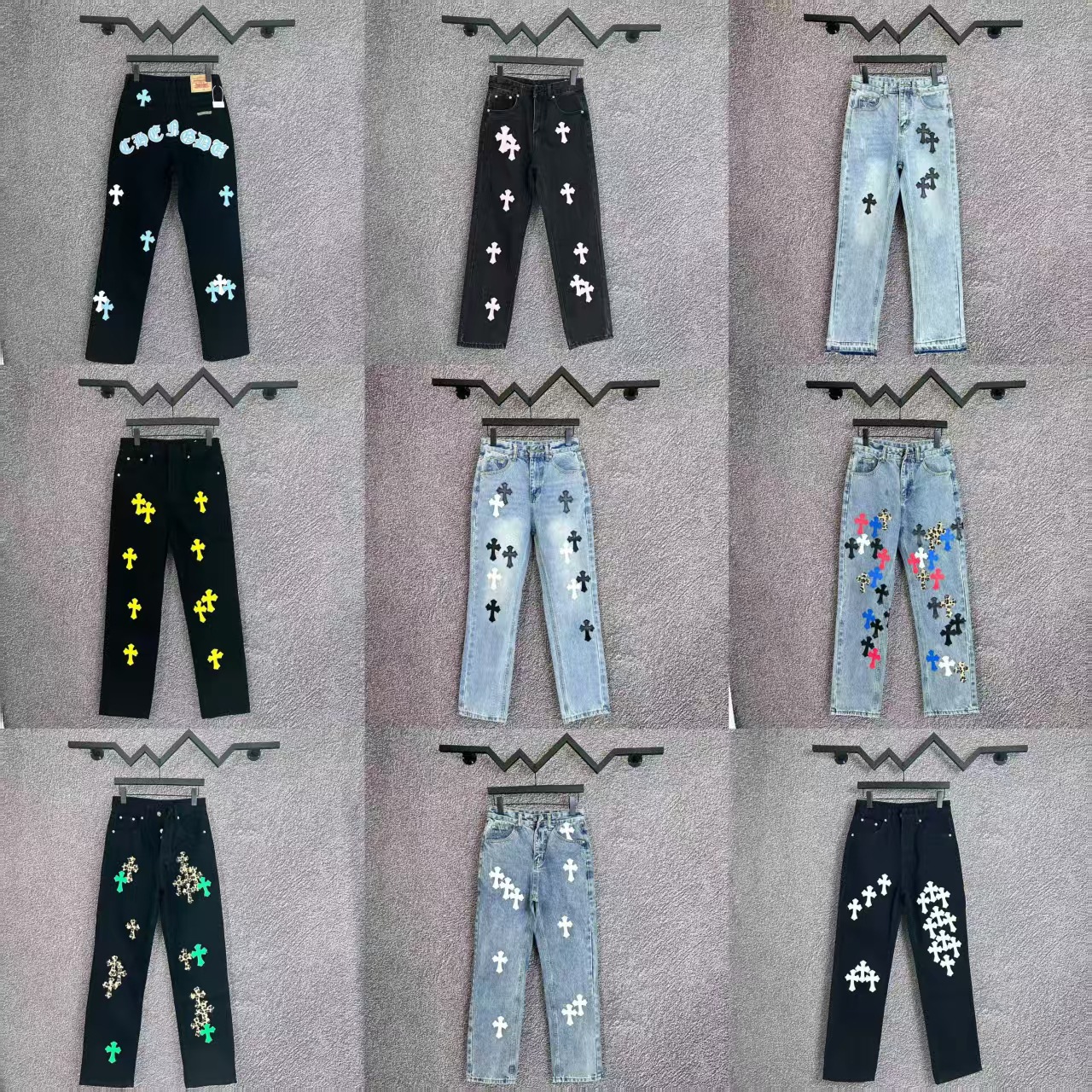 25 Correct Version SS Chloe Cross Patchwork Embroidered Washed Jeans Couple Loose Jeans Factory Direct Output