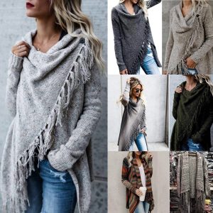 Cross-border 2023 women's clothing new AliExpress Amazon mid-length slim fashion Su diagonal style coat sweater women