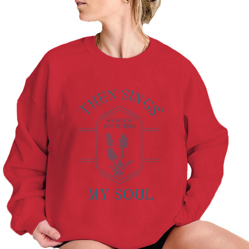 Cross-border sweatshirt round neck printing European and American autumn and winter new loose and comfortable tops for women with letter patterns - Image 7