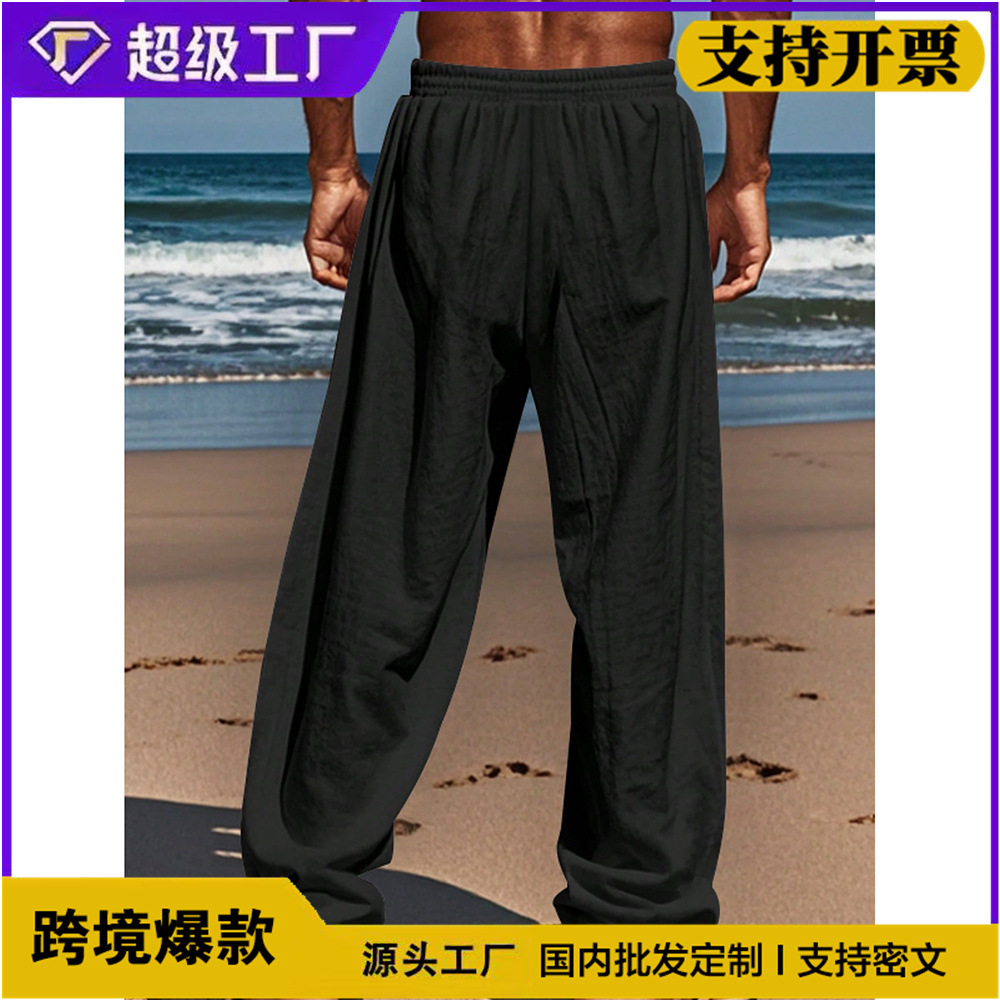TIMU Men's Casual Linen Pants, Cotton Linen, Loose Fit, Breathable Long Pants, Available for Spot Import, Cross-Border, Independent Websites, Wish, AliExpress. - Image 4