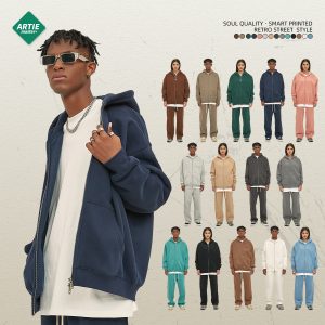ARTIE Men's Wear-2024 Autumn and Winter New Products Plus Velvet 350G Double-Head Zipper Cardigan Loose Fashion Brand Hooded Sweatshirt
