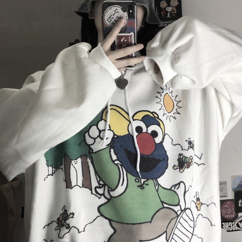 2021 Autumn and Winter Trend ins Harajuku Pink Girl Cartoon Anime Print Loose Plush Hooded Sweatshirt Women - Image 20