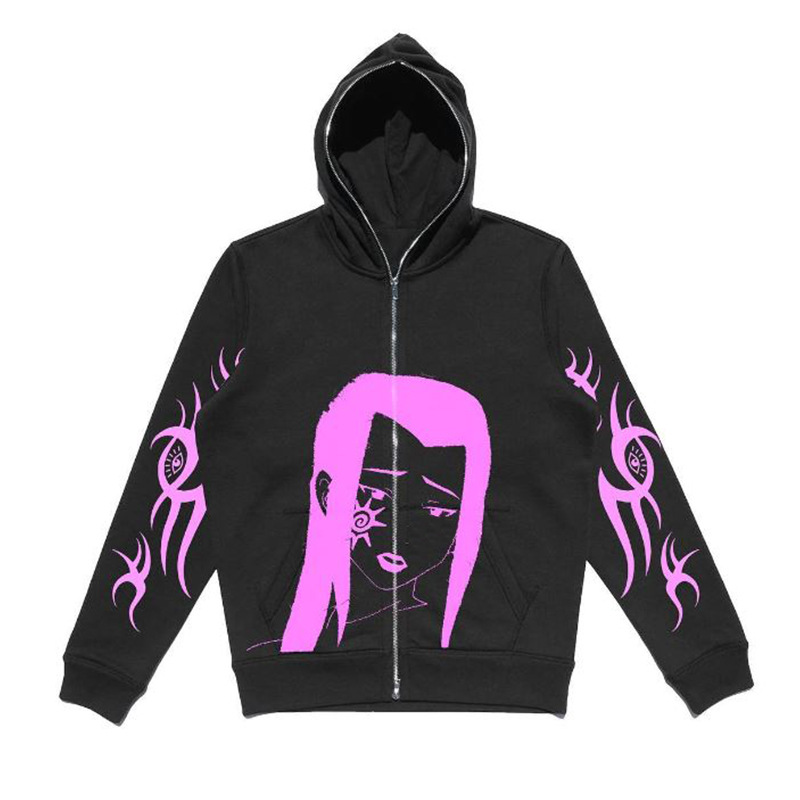 2022 AliExpress New Ladies Street Hoodie Skull Rhinestone Zipper Hooded Hoodie - Image 2