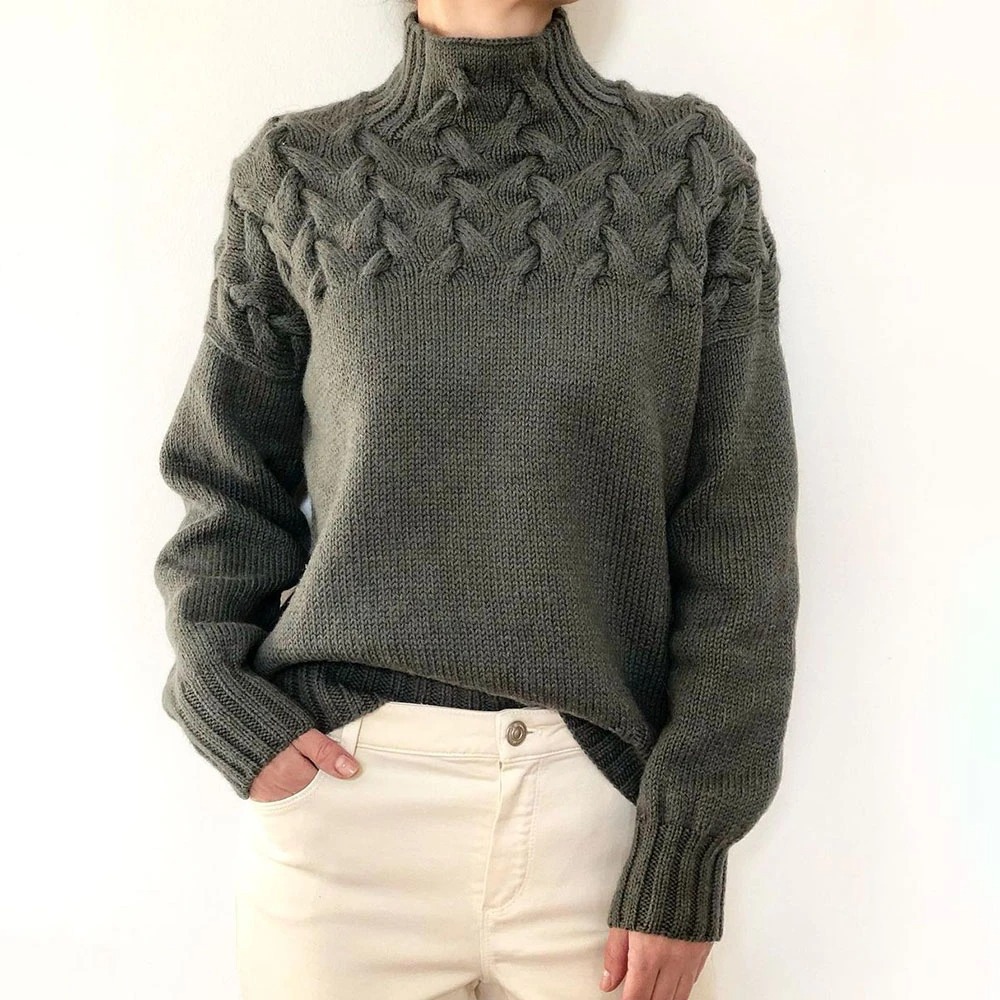 2026 Amazon Cross-Border New Women's Clothing Independent Site eBay Fashion Cable Braid Details High Neck Long Sleeve Sweater - Image 11