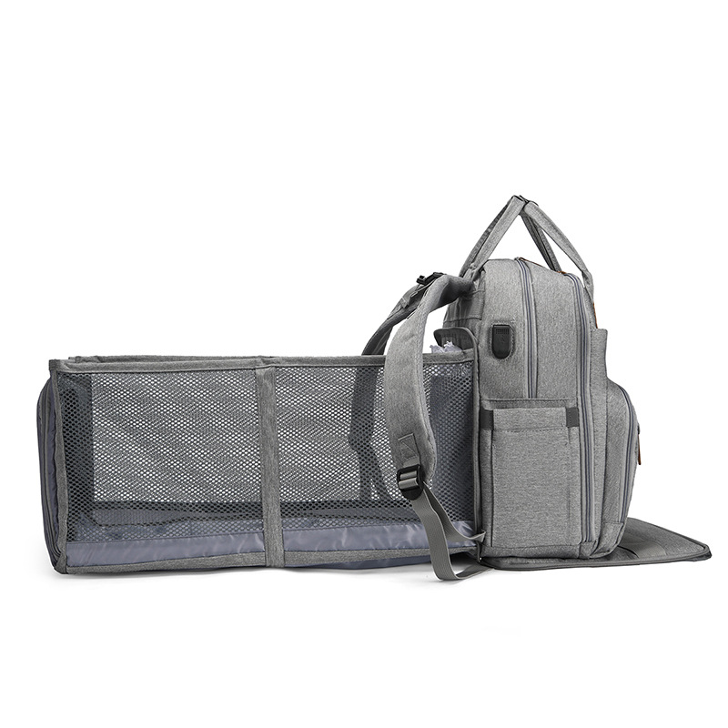 Foreign trade new extended baby bed mommy bag large capacity with diaper pad multi-layer mother and baby bag USB bed bag - Image 3