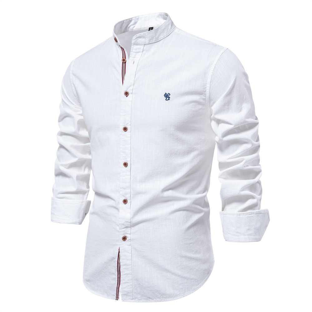 Spring and summer new ribbon business shirt men's cotton and linen casual Japanese fashion solid color long-sleeved shirt men's US size - Image 6