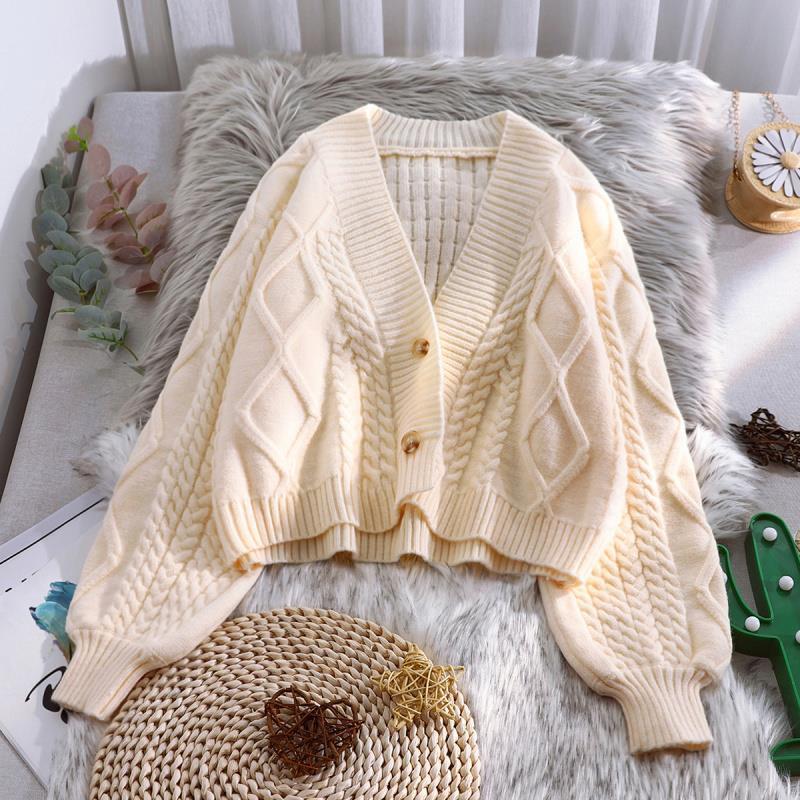 Free shipping Xiaoxiangfeng short knitted cardigan women's autumn new style Korean loose lazy lantern sleeve sweater - Image 6