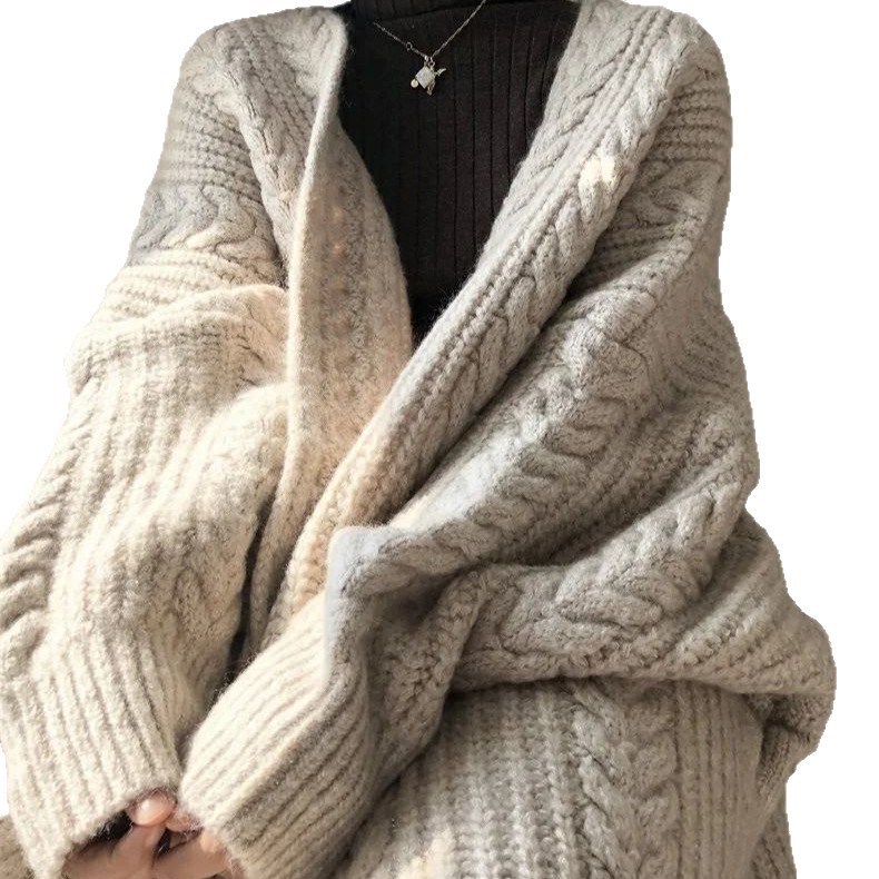Lazy Style Retro Sweater Cardigan Women's Autumn and Winter New Cable Knit Mid-Length Long Sleeve Knit Cardigan Top 2025 - Image 7