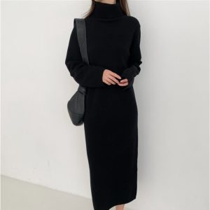 High-Neck Long Knit Dress
