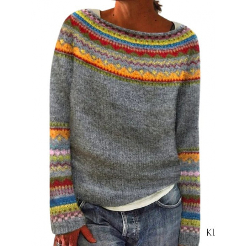 Amazon European and American new sweater women wish hot sale round neck color matching loose fashion pullover sweater - Image 5
