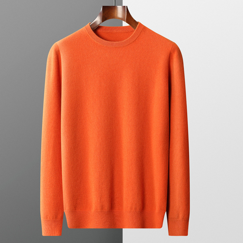 Autumn and winter new first-line ready-to-wear 100 full wool sweater men's round neck long-sleeved pullover sweater solid color knitted bottom - Image 3