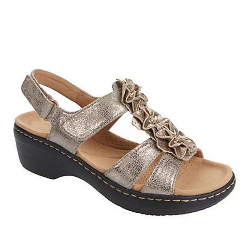 Ladies shoes2024 summer cross-border new wedge heel women's sandals flower foreign trade Velcro beach sandals - Image 5