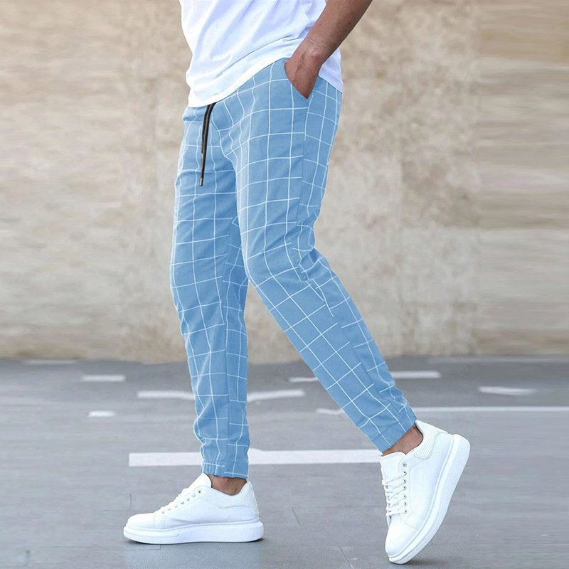 2024 New European and American Amazon Street Fashion Pants Plaid Casual Trousers Fashion Men's Casual Pants Drawstring Pants Wholesale - Image 2