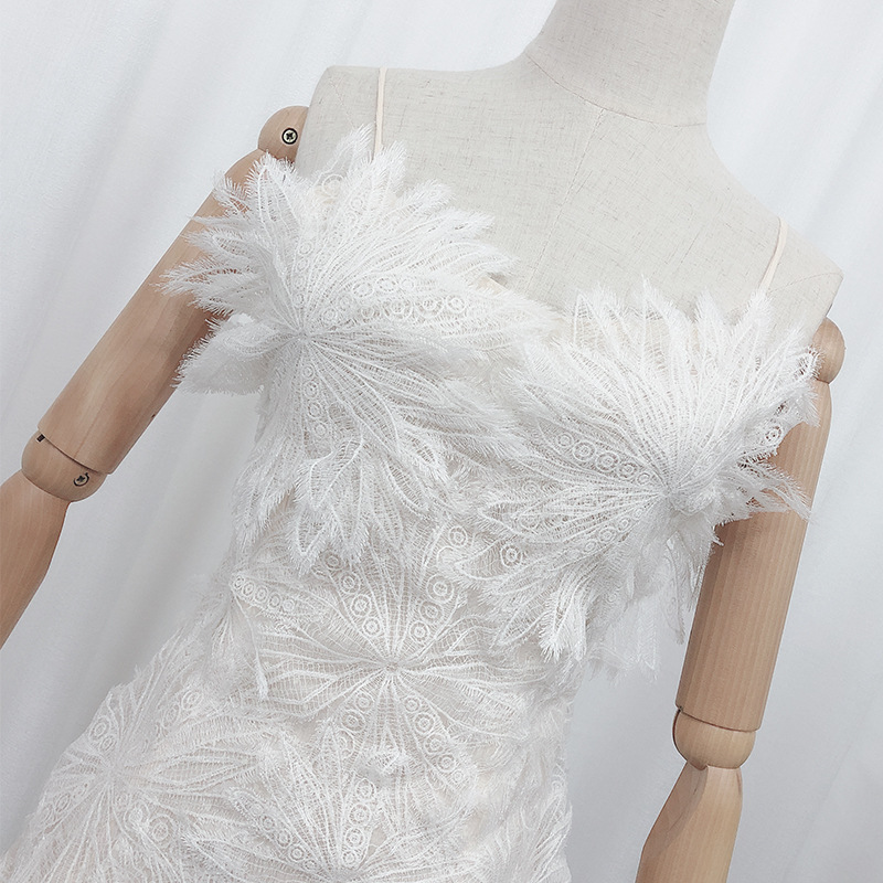 French white feather lace flower fairy dress suspender skirt hollow sexy waist chiffon dress first love skirt - Image 3
