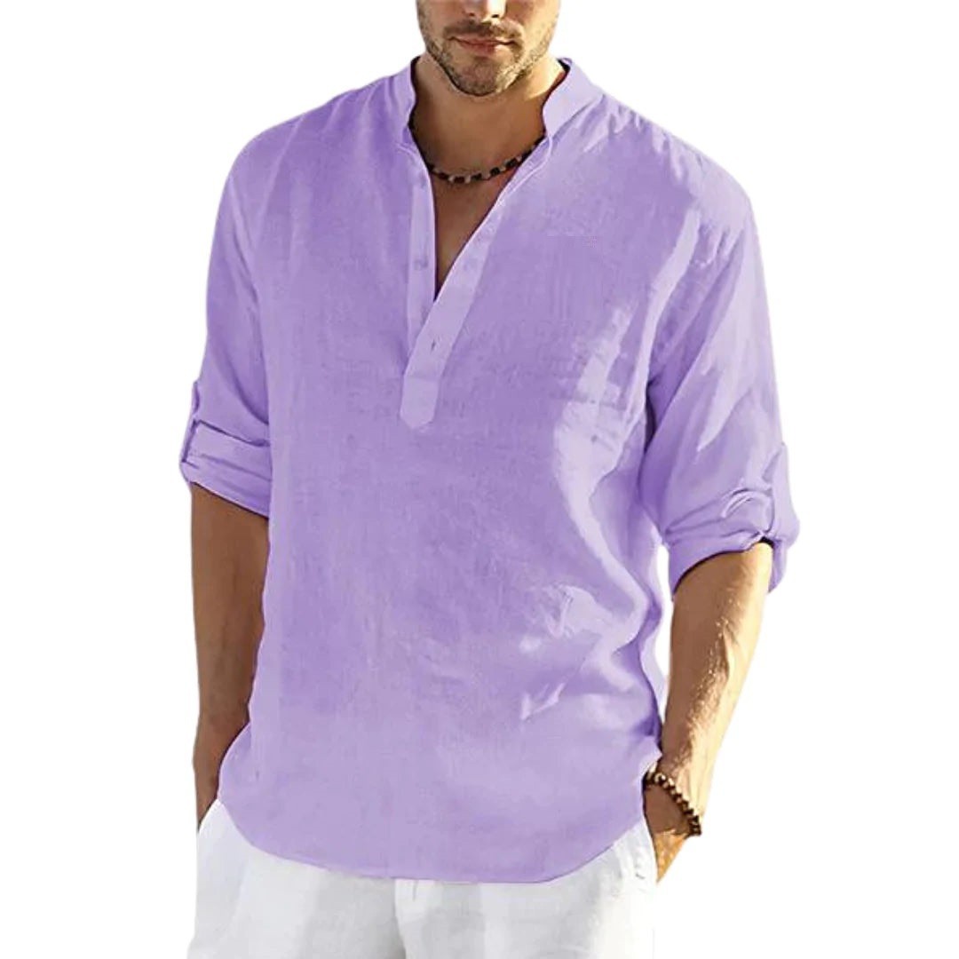 2022 foreign trade men's linen long-sleeved T-shirt loose undershirt solid color long-sleeved cotton and linen shirt men's large size dropshipping - Image 11