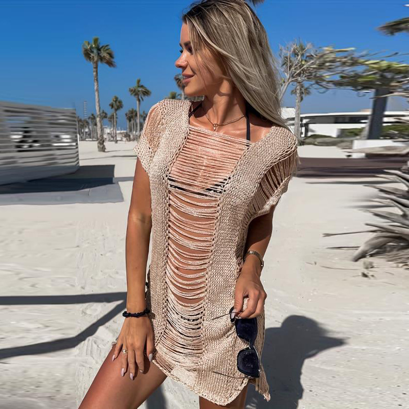 2023 Spring and Summer New Women's Clothing AliExpress Amazon Beach Dress European and American Sexy Hollow See-through Blouse - Image 2