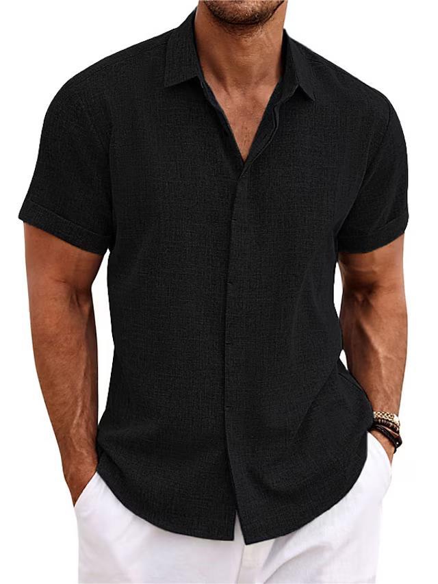 Men's linen short-sleeved T-shirt loose sweatshirt solid color short-sleeved cotton and linen shirt men's beach large size men's short-sleeved shirt - Image 12