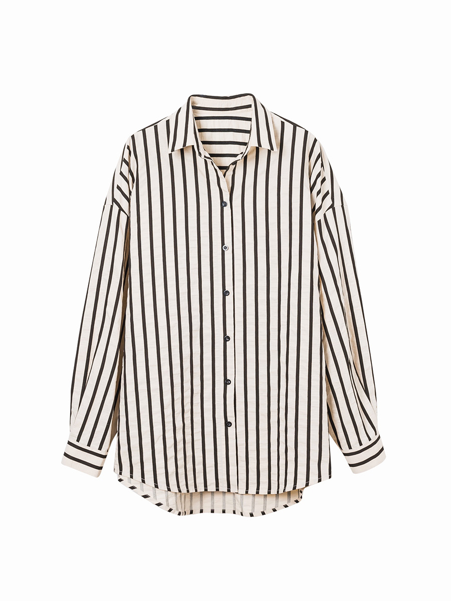 Lazy French style Hong Kong style temperament long-sleeved tops for women, design niche striped shirts, all-match early autumn - Image 5