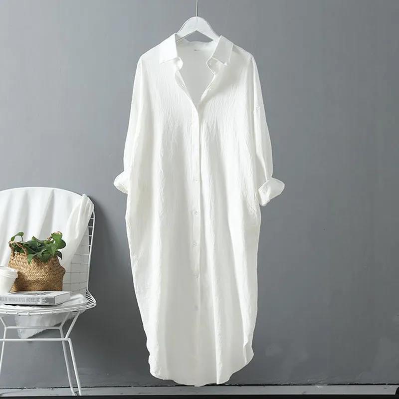Same-day shipping. Women's cotton and linen white shirt, suitable for outerwear, 2026 style, loose fit, casual top, mid-length shirt. - Image 2
