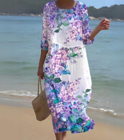 Women's Printed Long-Sleeve Dress - Image 31
