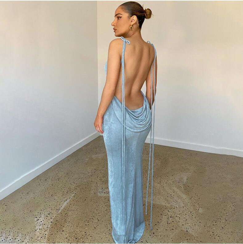 European and American style 2024 summer new fashionable sexy backless tie-up elegant long dress strapless halter neck dress wholesale - Image 2