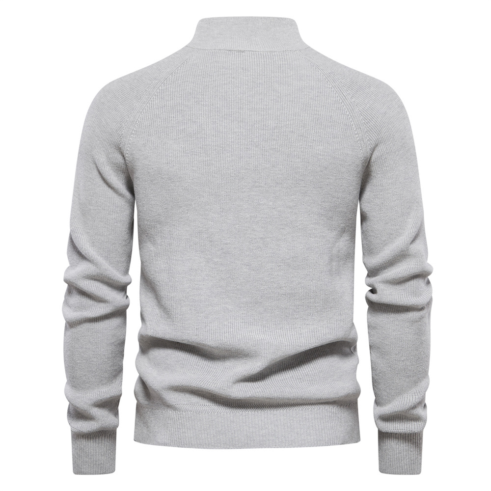 2023 autumn and winter new men's European size cross-border sweater men's long-sleeved zipper stand collar solid color versatile casual men's wear - Image 3