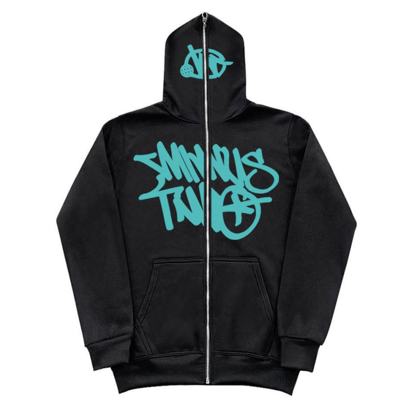 Y2K Unisex Fleece Hooded Sweatshirt Full Zip Plus Size Streetwear Stussy Tour Jacket - Image 23