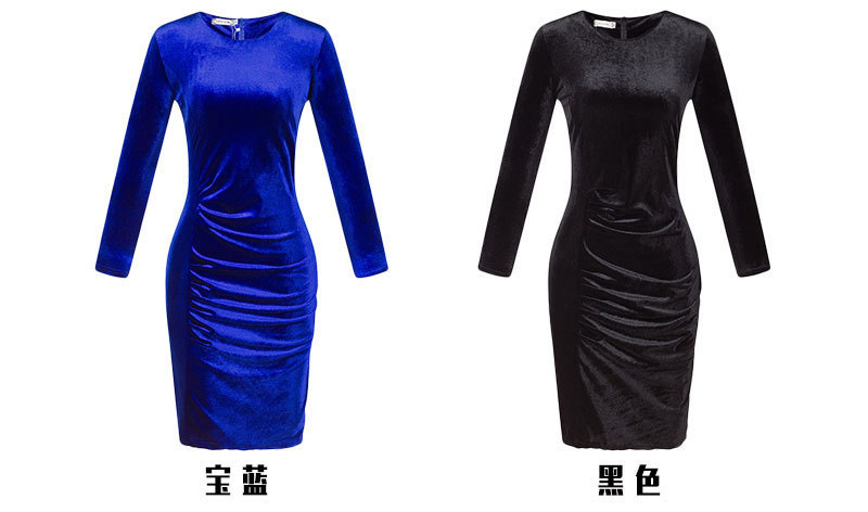2023 ebay AliExpress European and American Foreign Trade Best Selling Korean Velvet Slim Long-sleeved Gold Silk Velvet Hip Dress - Image 10